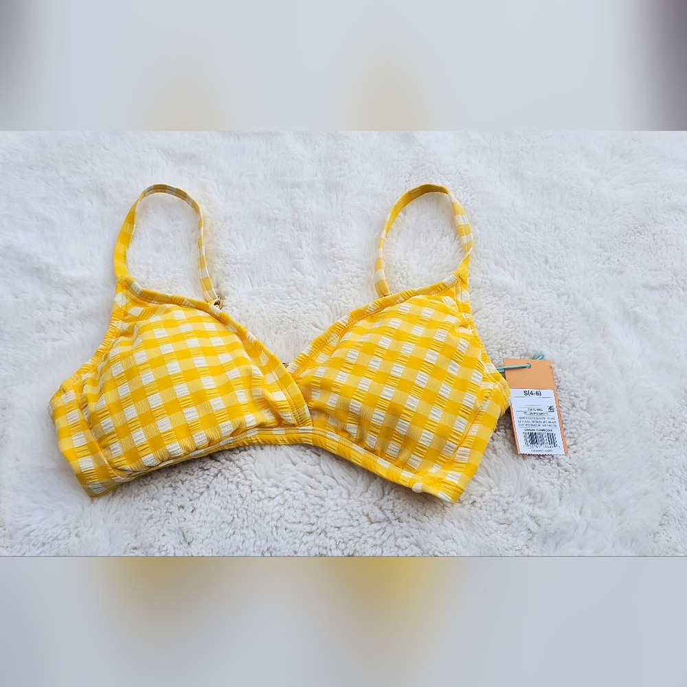 Yellow Checkered Women's Bralette Swim Top Size 4-6
